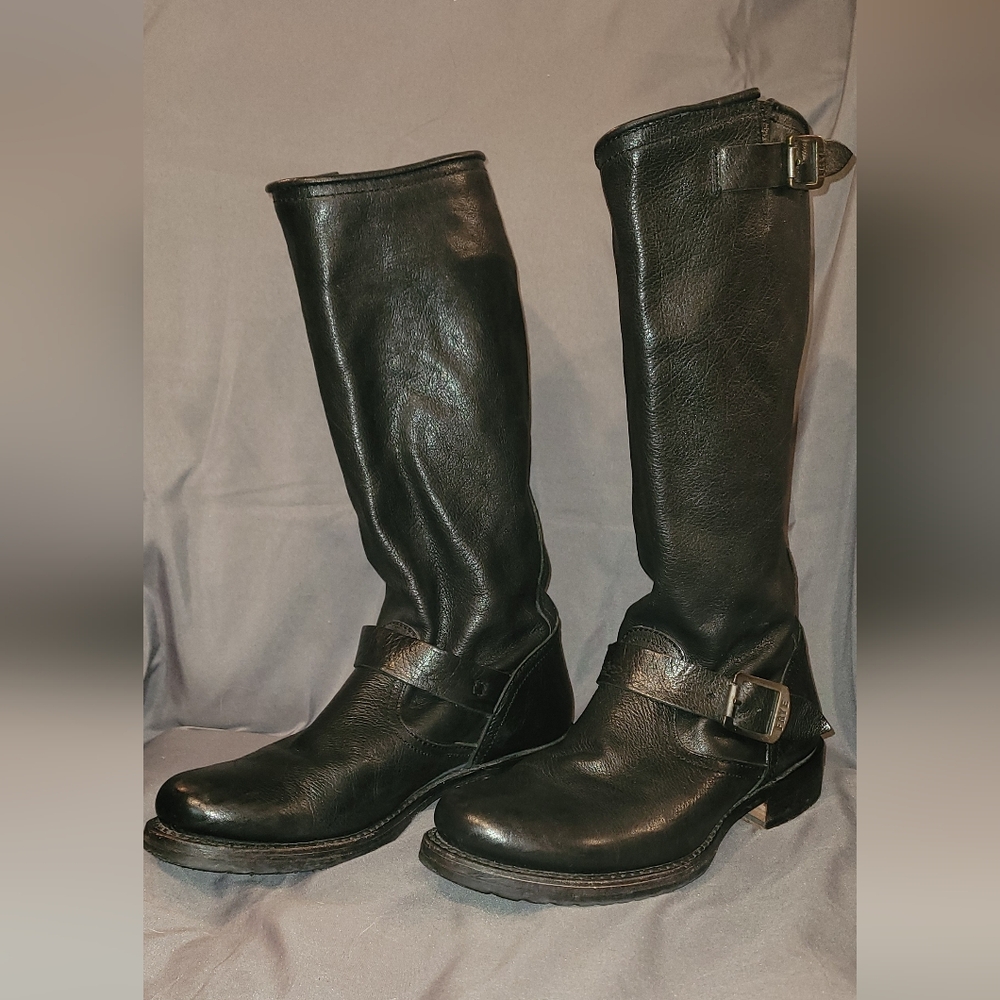 Frye Black Leather Engineer Boots